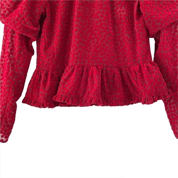 NWT The Kooples Burnout Velvet Polka Dot Puff Shoulder Peplum Long Sleeve Top - Picture 3 of 8